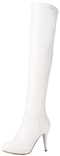 Onewus Botas de tacón alto hasta la rodilla de mujer Botas de caña larga, Blanco, 39 EU