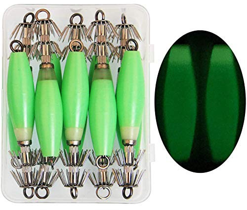 Noctilucent Squid Jig Cuttlefish Sleeve Jig Fishing Lure Bait Head Hooks Squid Hook Umbrella Sea Fishing Fluorescent Squid Octopus Cuttlefish Jig Fishing Lure Set (10pcs/box)