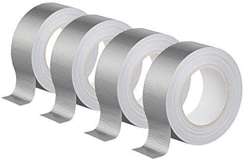 AGT Duct-Tape: 4er-Set Gewebe-Klebeband, reißfest, 48 mm breit, 0,17 mm dick, silber (Bundeswehr Panzerband, Gewebeband-Rollen, Isolierband)