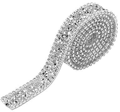 Strassband Selbstklebend, Band Funkeln Kristall Diamond Wickeln Roll genäht oder Hot Fix für Prom Kleider Gürtel Applique Haarspange Kragen Dekoration 1 Yard (Silber)