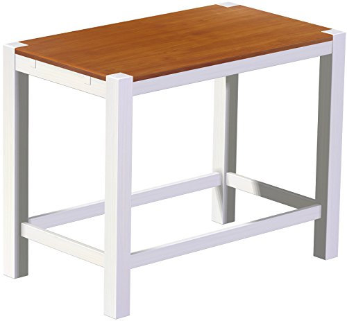 Hochtisch Rio Kanto 140x80 cm Kirschbaum Weiß mit Fußleisten Bartisch Holz Tisch Pinie Massivholz Stehtisch Bistrotisch Tresen Bar Thekentisch Echtholz Größe und Farbe wählbar Brasilmöbel