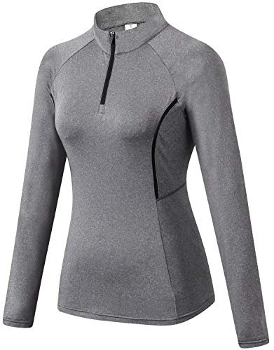 Sillictor 1/4 Half Zip Running Top Women Long Sleeve T Shirts Thermal Ski Base Layer Womens Sports Tops Gym Hiking Cycling Climbing Base Layers Breathable High-Wicking Durable Soft Grey 92506 M