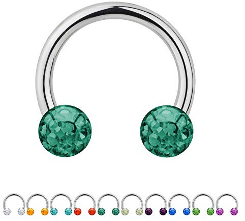 Treuheld® Multi-Kristall Hufeisen Piercing | Stahl | 2 Glitzer Piercing-Kugeln | 400 Varianten