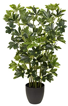 GreenBrokers Artificial Real Schefflera Umbrella Plant in Black Pot 95cm