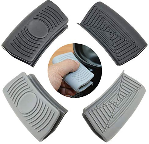 Ceqiny 2 Paar Silikon Topflappen Griffhalter Handclip Haltbarer Topfgriff Rutschfester Kochen Klemmgriffen Finger Schützen für Küche Kochen Grillen Backen, Schwarz Grau