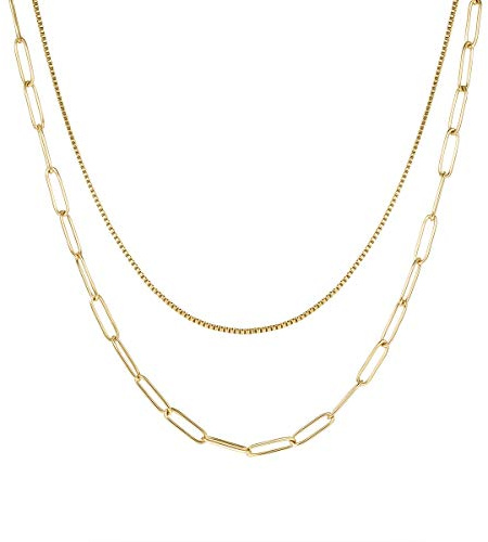 Happiness Boutique Damen Mehrreihige Kette Großgliedrig Frauen Halskette aus Edelstahl in Goldfarbe