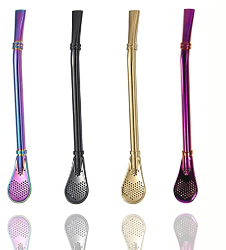 Pack de 4 Pajitas de Acero Inoxidable para el Té/Mate/Refrescos bombilla para mate, pajita reutilizable con filtro te para mate argentino