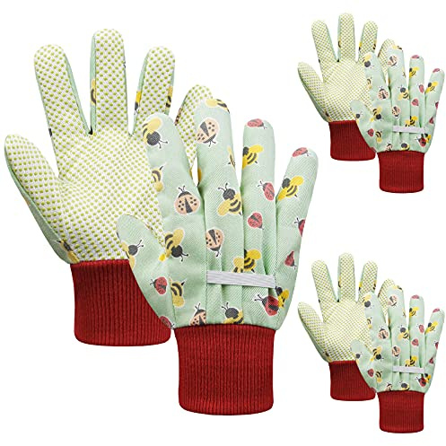 JIERTOP 3 Paar Kinder Gartenhandschuhe Schutzhandschuhe Handschuhe für Kinder im Alter von 3–6 Jahren 6–9 Jahren 10–15 Jahren Arbeitshandschuhe für Garten und Hausarbeit Mehrfarbig