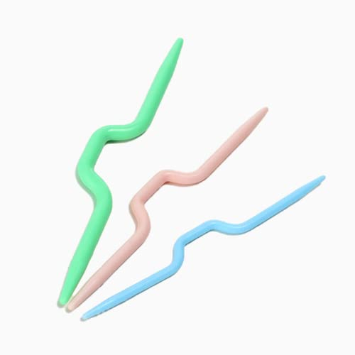 CCLKHY 3 Pcs Aiguilles à Tresser Incurvées, Tricoter Auxiliaire Aiguille Colorée Outils, Tresser, pour des Chapeaux, Pulls, Écharpes(3 Tailles), Vert et Rose Bleu