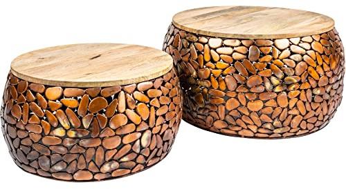 Riess Ambiente Couchtische Stone Mosaic 65cm - Natur Kupfer - Metall | Handgefertigt, montiert, hochwertig, natürliche Holzmerkmale, stabile Konstruktion, Unikat, platzsparend