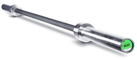 Cap Barbell THE BEAST Barra olímpica | Para levantamiento de pesas y levantamiento de potencia, THE BEAST - Negro/cromo, sin moleteado central, olímpico de 7 pies, (OBIS-86B) nueva versión