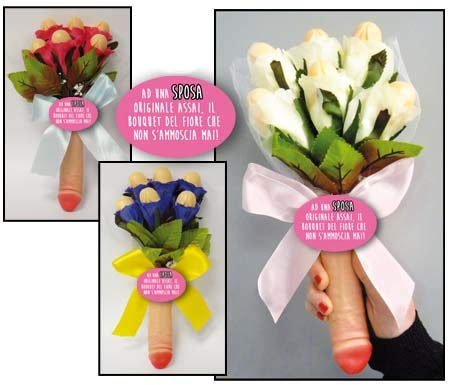 Dream' s Party Bouquet Fiori Sposa con Manico FALLO Musicale (Marcia Nuziale) con Simpatica Scritta - per l' Addio al Nubilato di Matrimonio - Gadget Idea scherzi Regalo di Matrimonio