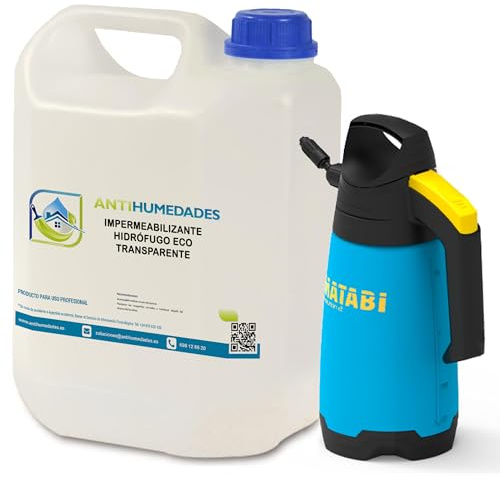 Impermeabilizante Hidrófugo Invisible 5L + Pulverizador Incoloro Fachadas | Sin disolventes. Frena la absorción de agua en ladrillo, piedra, hormigón y mortero. Conserva el aspecto natural sin brillos