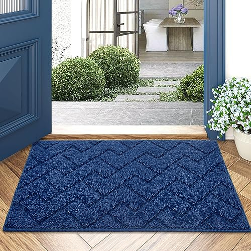 Biscpro Door Mats Indoor, Dirt Trapper Mat Absorbent Non-Slip Low Profile Doormat for Entrance, Inside, Kitchen, Front Door Mat Washable for Pets and Dogs— 50x80 cm, Blue
