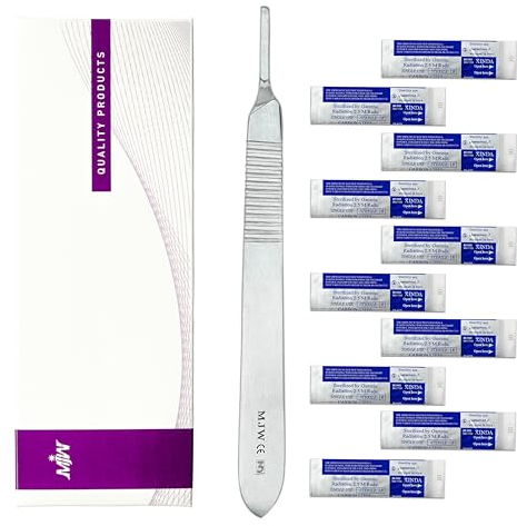 MJW Skalpellgriff Nr. 3 mit 10 Stück Skalpellschneide # 10, perfekt für Hobbykunst, Handwerk und Pfropfwerkzeug, Performance Dermaplaning-Griff, Taschen-Bastel-Skalpell