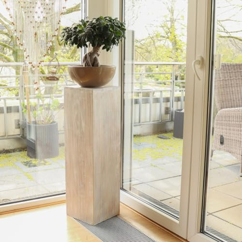 Oriental Galerie Säule Holzsäule Dekosäule Podest Ständer Sockel Blumenständer Holz Weiß/Whitewash groß 85 cm