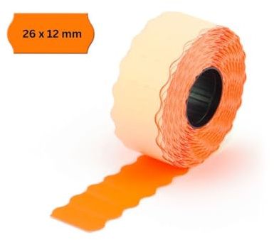 POKORNYS – 3.000 selbstklebende Etiketten für Preisauszeichner (orange / 26x12mm) I permanent haftend I Kennzeichnung mit Preis, Datum ... I Preisetiketten für Handauszeichner mit Wellenrand ​