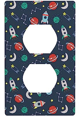 Rocket Clipart Space Ship Unbreakable Midsize Outlet Cover,Impact Resistant Switch Plate,Decorative Wall Plate Cover