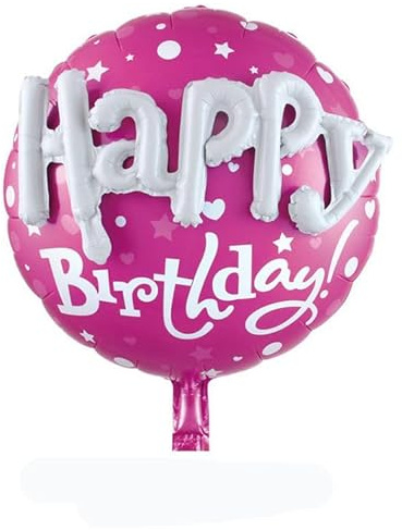 Großer 3D Folienballon 'Happy Birthday' in Pink, Rundes Design mit Schriftzug, Perfekt für Geburtstagsfeiern und Jubiläen, Einfach zu Aufblasen, 60 x 68 cm, Wiederverwendbar und Langlebig