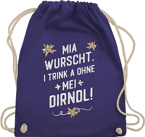 Shirtracer Turnbeutel Rucksack - Kompatibel mit Oktoberfest Tasche - Mia wurscht i trink a ohne mei Dirndl - Unisize - Lila - trachtenrucksack bayrische taschen trachtentaschen bayrisch baumwolle