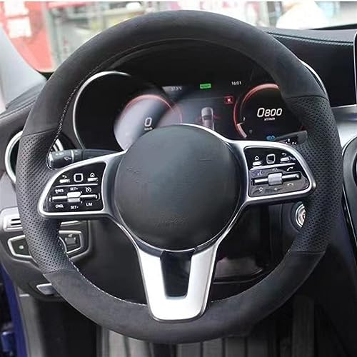 TERCAN Auto Lenkradbezug Rutschfester schwarzer Wildleder-Lenkradbezug für Mercedes für Benz A-Klasse W177 B-Klasse W247 C-Klasse W205 CLS-Klasse Lenkradabdeckung (Farbe : Schwarzer Faden)