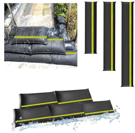 Estresen 4 Stück Wasserabsorbierende Sandsäcke Hochwasserschutz bei Türen mit reflektierenden Streifen Hochwasser Schlauch Hochwassersperre für Garage Keller Fenster gegen Regen Wasserleck 90×20cm