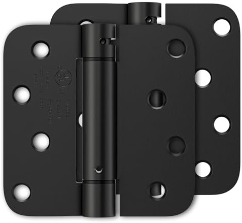 2 Pack Self Closing Door Hinges 4 Inch, Matte Black Spring Loaded Hinges with 5/8'' Radius Corners, Adjustable Tension for Garage, Front Door, Back Door, for Left and Right Hand Door, UL Listed