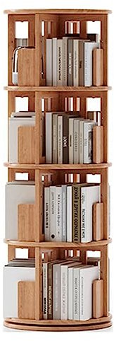 Bücherturm Freistehend Um 360° drehbares Bücherregal, 3/4 Ebenen, massives Hartholz, stehendes Bücherregal, platzsparendes Bücherregal, Organizer, Arbeitszimmer, Büro, Bücherregal perfekte Darstellung