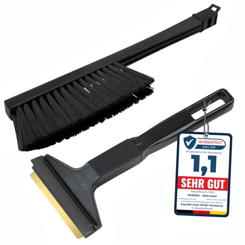Set Eiskratzer Auto mit Besen - Murska Schneebesen Auto - schnell, einfach & mühelos - Messing Scheibenkratzer - praktisches Profi Set - Schneekratzer & Schneefeger Schneebürste aus Finnland - Schwarz