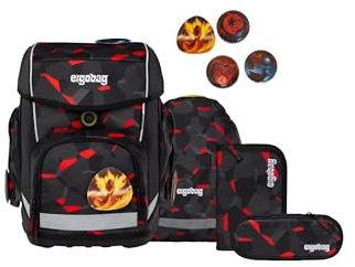 ergobag Schulranzen-Set cubo Set TaekBärdo - Grau | Ergonomischer Schulranzen Klassisch, 5-teilig, für die 1. Klasse Grundschule, Kollektion AW24/25