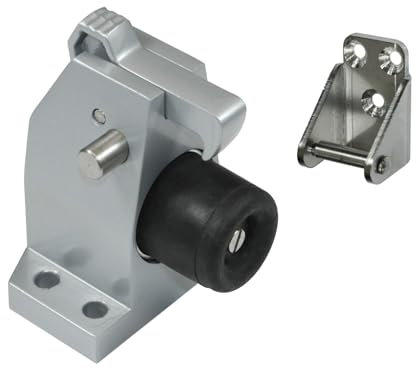 SN-TEC Türstopper, gefederter Anschlagpuffer, Feststeller mit Fanghaken, Massives Guss Aluminium Gehäuse, Bodenmontage für schwere Türen und Tore bis 100kg