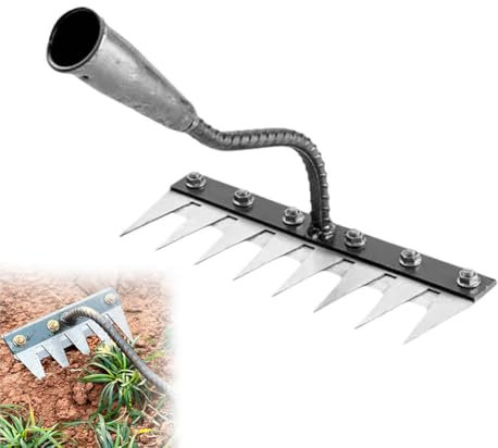 Râteau de jardin en acier au carbone 5/6/7/8 râteau de jardin en métal très résistant, râteau en fer pour jardinage et désherbage, râteau à main pour déchaumage