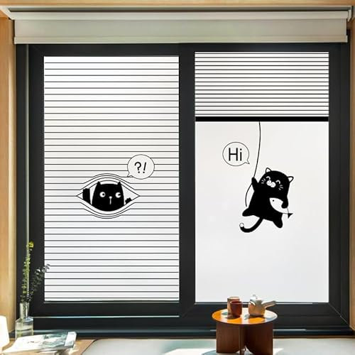 Film Opaque Fenetre Chat Noir Rayé Brise Vue Fenetre Stickers Fenetre Film Vitre Anti Regard Film Electrostatique Vitre pour Bureau Maison Film Opaque Vitrage 2Pcs (70x150 cm)