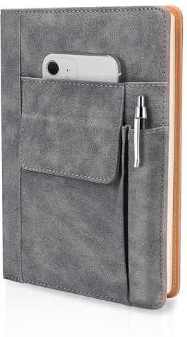 Simpolor Notizbuch A5 Hardcover, liniert, 100 Blatt/200 Seiten, Notizheft a5 mit 3 Taschen für Mobiltelefon, Stift, Kreditkarte