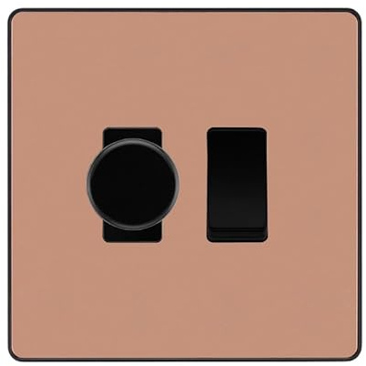 BG Evolve Polished Copper 2 Gang Custom Grid Switch 1x LED Dimmer 1x 2 Way