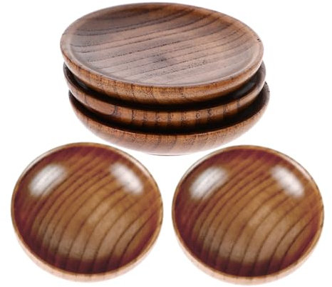 Cabilock 5piezas Platos De Inmersión Madera Pequeños Redondos Para Sushi Salsa Condimentos Cocina Hogar Restaurante