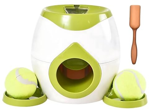 Automatischer Ballwerfer für Hunde, Ballwerfer für Hunde mit 2 Tennisball, Hundeballwerfer Launcher, Interaktiver Hundeball Indoor & Outdoor Fütterungsmaschine für Kleine und Mittlere Hunde, Grün