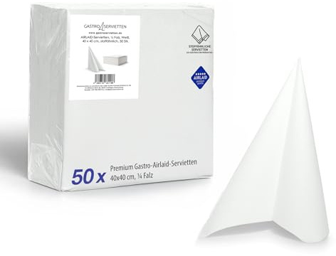 Airlaid Serviettes de qualité supérieure pour anniversaire de mariage et occasions spéciales, pliage en 1/4, 40 x 40 cm, blanches