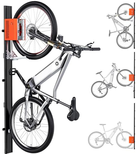 monTEK Automatic Bike Lift, No-Lift Bike Wall Mount for E-Bikes, MTB, Road Bikes Up to 32kg, Space-Saving Vertical Bike Hoist Rack, Effortless Bicycle Storage for Garage Shed, Orange