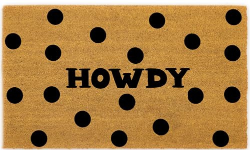 COCONIQ Coir Door Mats 17 X 30, Non-Slip Sturdy, PVC Backed Heavy Duty, Easy to Clean, Ideal for Door Entrance, Patio, Porch, Backyard, Garages, Howdy Black Circles