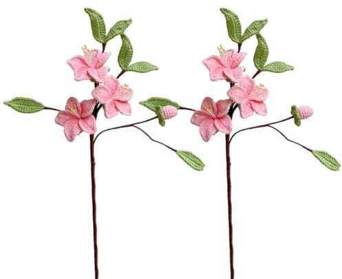 Magicherry 2 rami di pesco artificiali decorativi da 40 cm, all'uncinetto, fiori di pesco per decorazione primaverile, decorazione per casa, matrimoni, feste, centrotavola, rosa