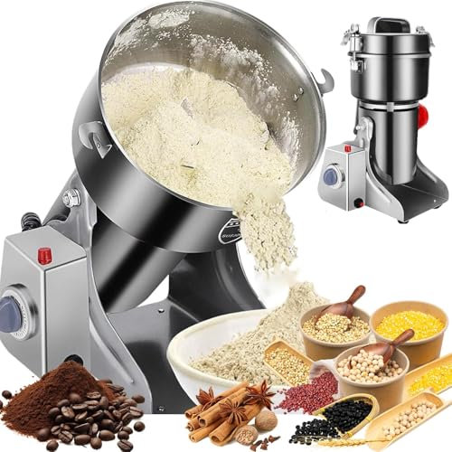 Smericante di Mulino Altalena Commerciale da 3000 W - smerigliatrice per Cereali in Acciaio Inossidabile da 800 g con 12 Accessori, Timer e Protezione del sovraccarico di acconto, per caffè/spezie