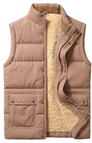 Xnova Chaleco Hombre con Forro Polar Casual Chaqueta sin Mangas Invierno, Cálido Fleece Vest Chalecos con Bolsillo y Cremallera (Caqui, L)