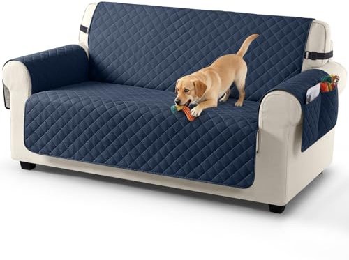 TAOCOCO Sofa Überzug, Sofabezug Wasserdicht Mit Gummiband，Wohnzimmer Anti-Rutsch Gepolsterter Sofaschutz für Haustiere, Katzen, Hunde, Spielende Kinder(Dunkelblau, 2 Sitzer)