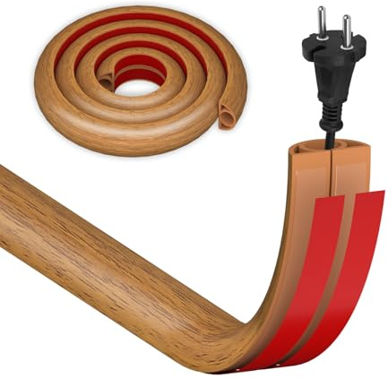 Cache Cable Sol Bois, 3 m x 25 mm Passage de Cable au Sol adhésive, Petit Canal de Câble Flexible, Protection Fil électrique PVC Goulotte Passe Cable Sol pour Bureau Maison entrepôt Concert