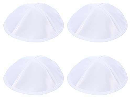 FINGERINSPIRE 4 st vit satin kippah 16 cm i diameter polyester Rosh Hashanah Yamaka bönhatt höghelgdagar silkeslen yarmulke för Shul bröllopsbar/Bat Mitzva Shabbat 4 panel synagogue Kipa
