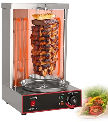 CUTANGELAR Gril Kebab Vertical, Rôtissoire Shawarma Professionnelle Avec 2 Brûleurs Et Rotation 360°, Broilieur Comptoir Acier Inoxydable, Réglable 122-572°F Pour Gyros, Poulet(Electric 3000W)