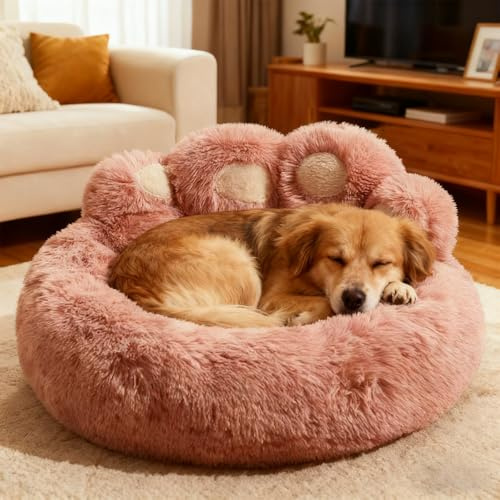 PETCUTE Beruhigendes Hundebett,Hundesofa,Flauschig und Waschbar Haustierbett für Hunde und Katzen, Weich Katzenbett Hundesofa mit Rutschfester Unterseite,Rosa,2XL