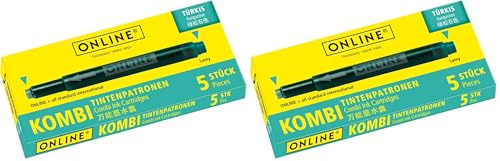 ONLINE 5x Recharges d'encre pour stylos-plumes I compatible avec LAMY, Pelikan etc I encre turquoise I cartouches d'encre universelles pour stylo à plume et roller à cartouches, non effaçable