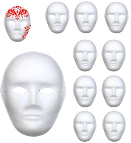 Eulihent 10 Pcs DIY White Paper Masks Blank Masks Plain Face Masks to Decorate Masquerade Mask Pulp Blank Mask for Painting Blank Full Face Mask for Carnival Cosplay Halloween Christmas Dance Party